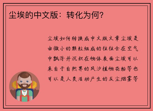 尘埃的中文版：转化为何？